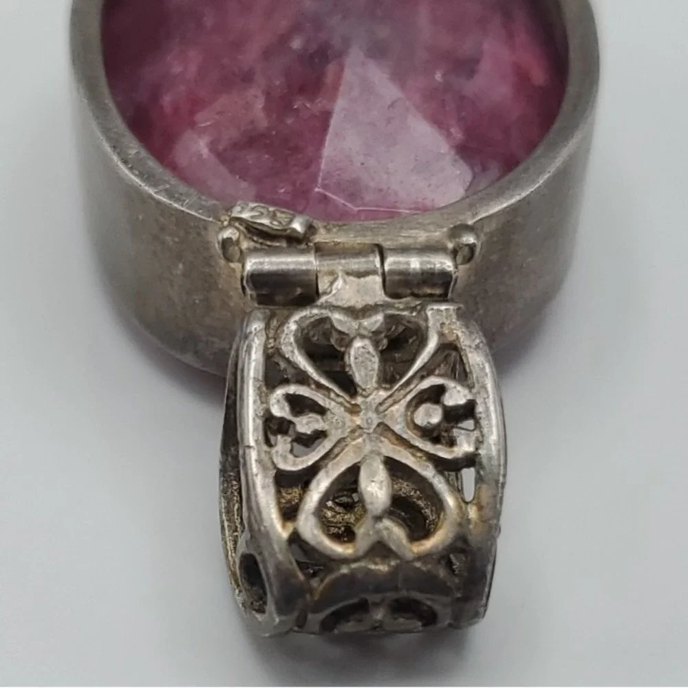 Vtg Sterling Silver Genuine Ruby Handcrafted Reversible Pendant / Brooch‎ 36g